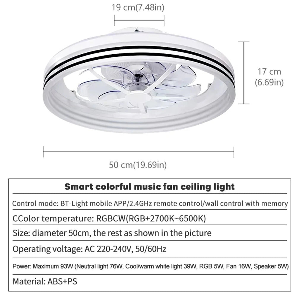 [EU Direct] Elfeland 50CM 93W LED Smart Ceiling Fan Light With 6 Wind Speeds Dimmable CCT 2700K~6500K Music Sync RGB Music Ceiling Lamp Fan APP & Remote Control