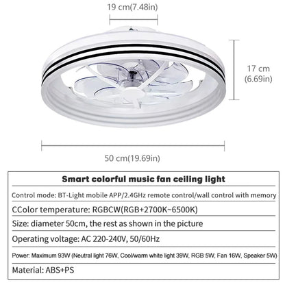 [EU Direct] Elfeland 50CM 93W LED Smart Ceiling Fan Light With 6 Wind Speeds Dimmable CCT 2700K~6500K Music Sync RGB Music Ceiling Lamp Fan APP & Remote Control