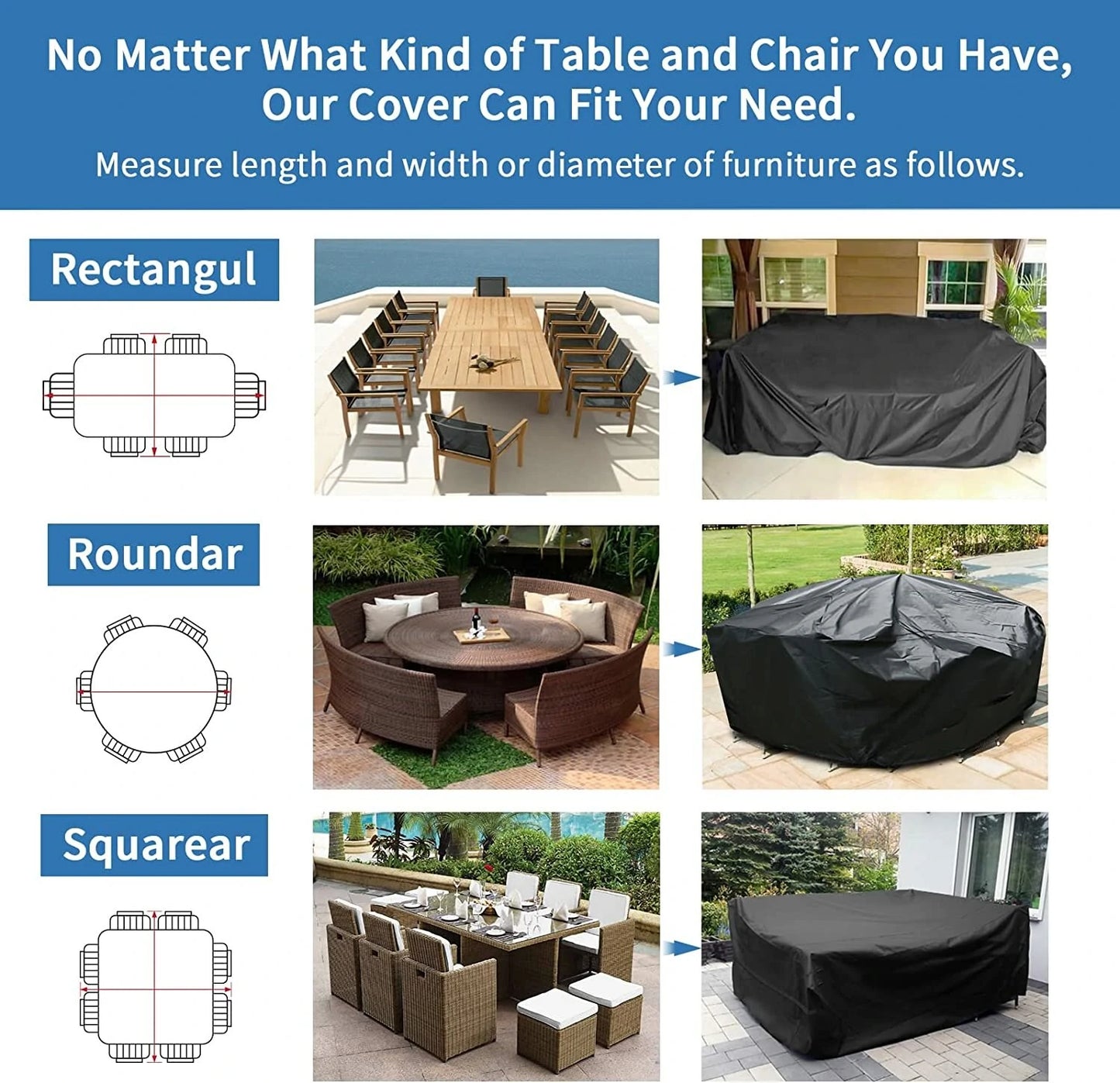 GARPROVM Garden Furniture Cover 350x260x90 Garden Table Cover 600D Heavy Duty Oxford Polyester Outdoor Patio Rectangular Cover