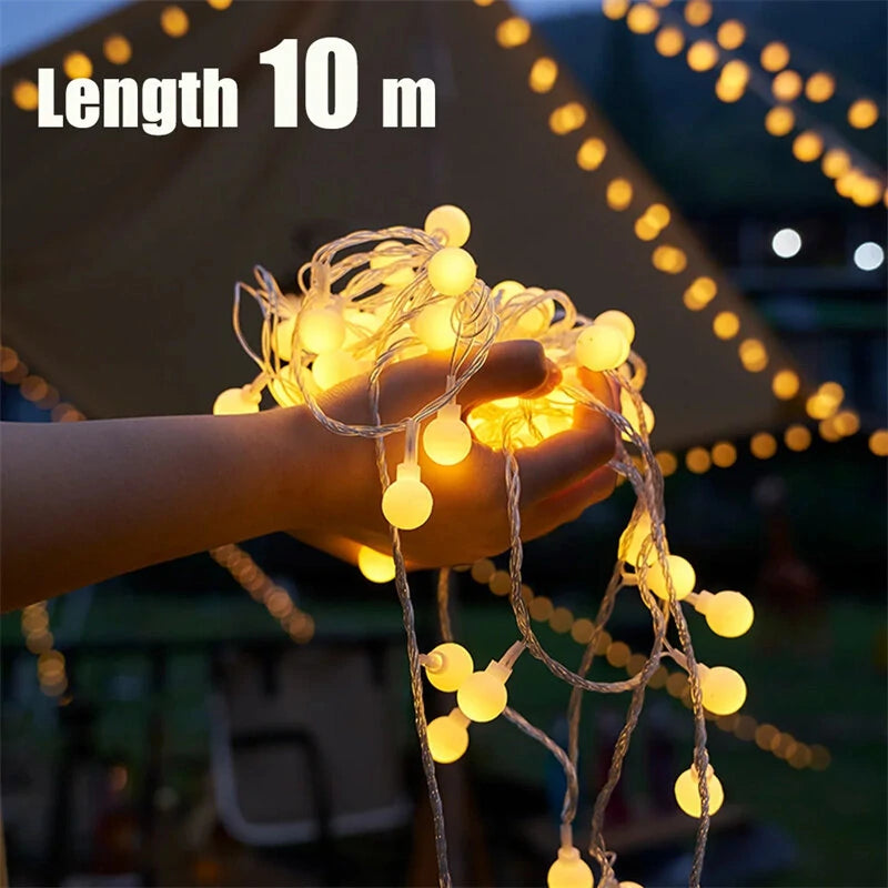 6m/10m Long String Lights Camping Lamp Outdoor Crystal Globe Lights Waterproof USB Powered Patio Light for Camping Tent