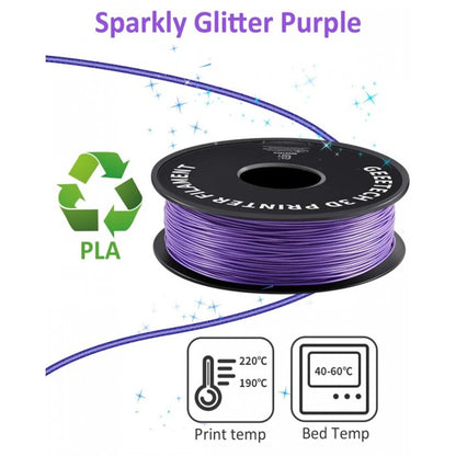 Sparkly Purple PLA 3D Printer Filament 1.75mm 1kg Glitter Effects High Compatibility 180-210 Printing