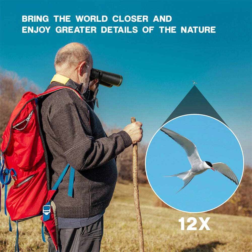 [EU Direct] ESSLNB ES3074 12X50 Binoculars Green Film FMC Waterproof Binoculars with Phone Adapter 22mm Large Eyepiece Compact Binoculars for Bird Watching Tracing