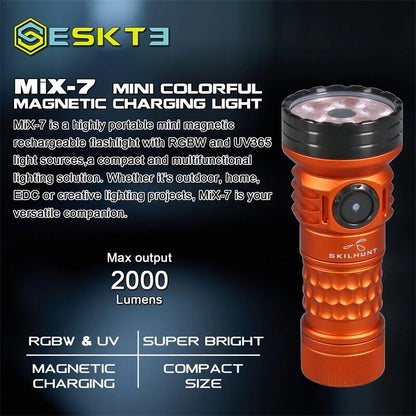 SKILHUNT ESKTE MiX-7 Gen 2 Multi-color High CRI 2000LM 18350 EDC LED Flashlight High Lumens Magnetic Charging Mini Torch Outdoor Bright Searlchlight