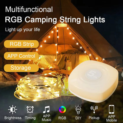 Elfeland 5m Smart Camping Light Strip APP Control Rechargeable Waterproof LED Night Light 16M Colors Music Sync Timer Portable Outdoor Lamp