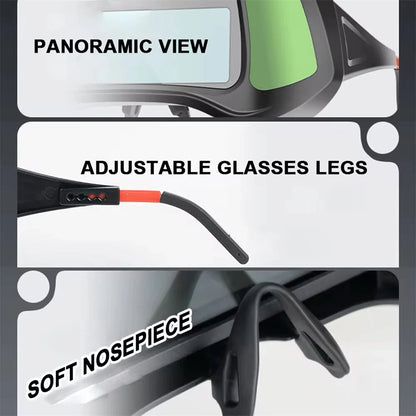 Auto Darkening Welding Goggles Large View Screen Intelligent Dimming Protective Glasses Solar-Powered Adjustable Comfortable Fit for Arc Welding Cutting Grinding Polycarbonate Material