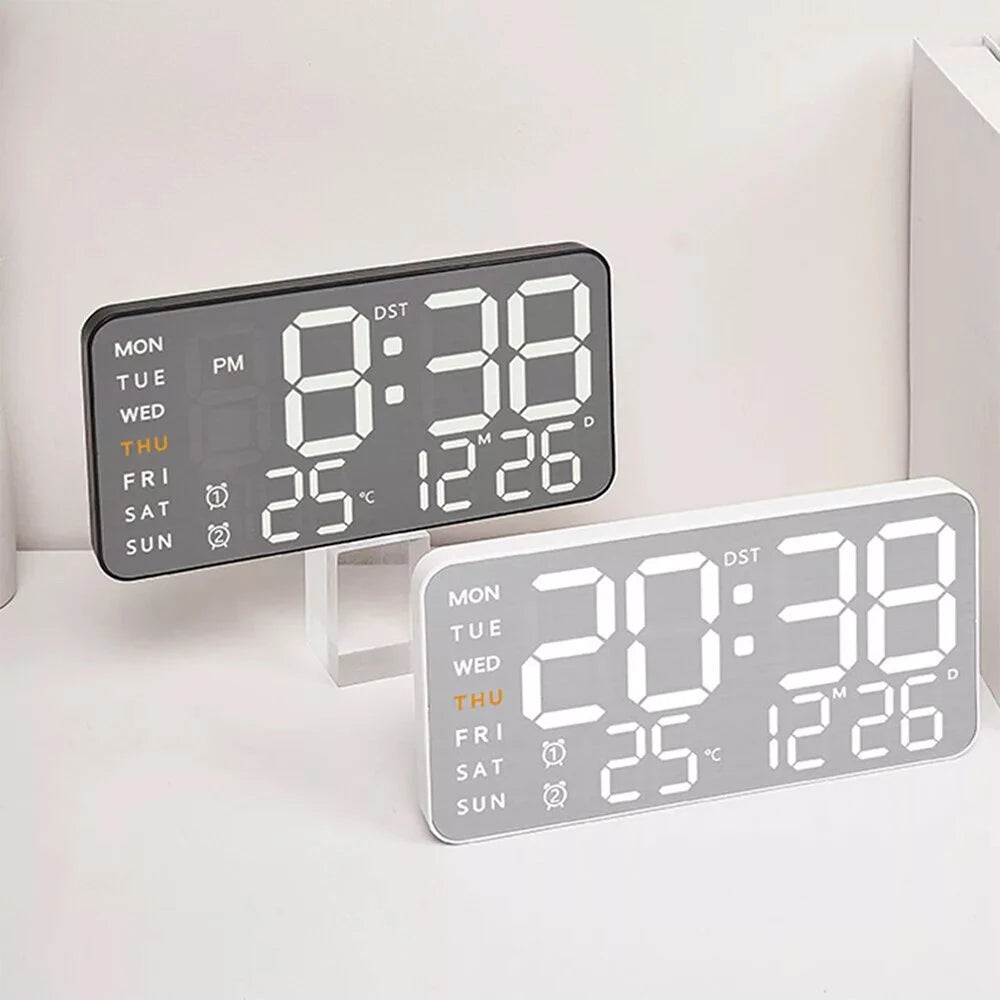 Electronic Wall Clock Temperature Humidity Display Metal Brushed Multifunctional Wall Clock Digital LED Electronic Alarm Clock