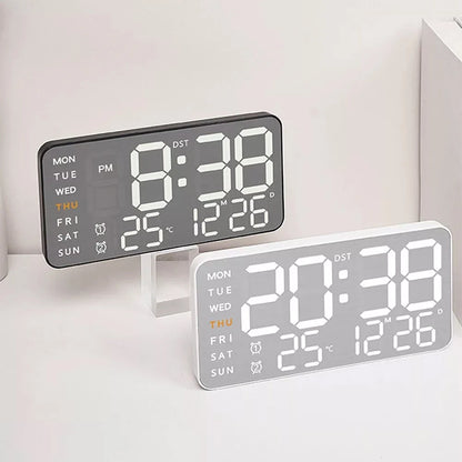 Electronic Wall Clock Temperature Humidity Display Metal Brushed Multifunctional Wall Clock Digital LED Electronic Alarm Clock