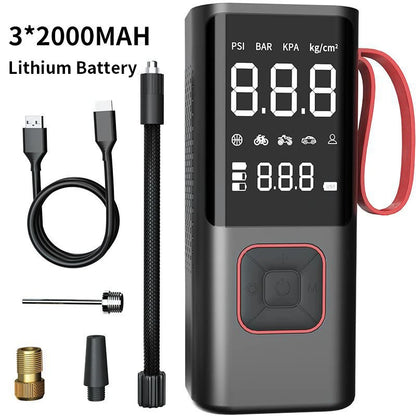 80W Portable Electric Air Pump Power Bank 2000mAh x 3 Cordless Car Air Pump For Car Tires Bicycles with LED Emergency Light