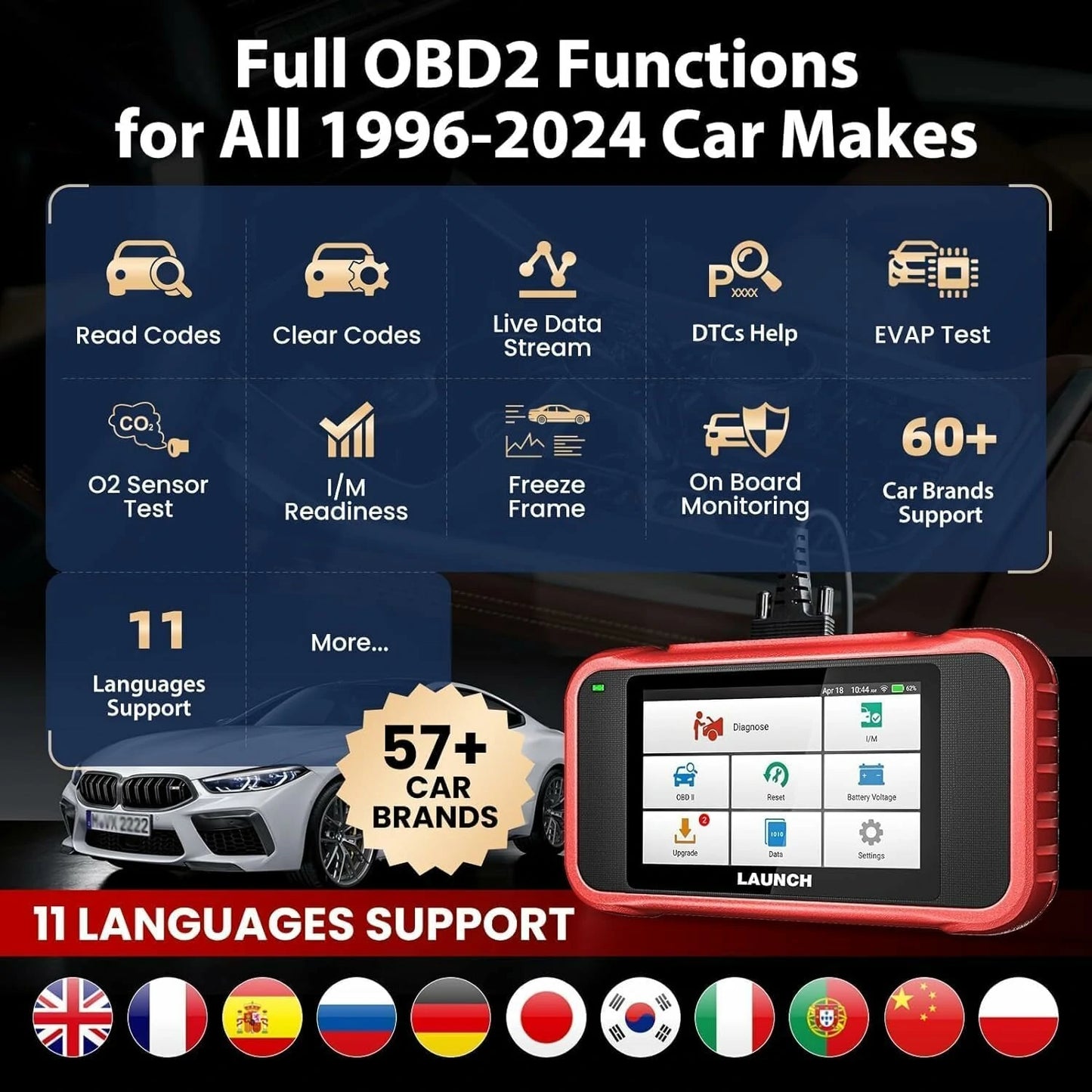 [EU Direct] LAUNCH CRP123X V2.0 Car OBD2 Diagnostic Tools Scanner Oil/SAS Reset Engine ABS Airbag SRS AT Code Reader Automotive Tools Free Update-2024 Global Version
