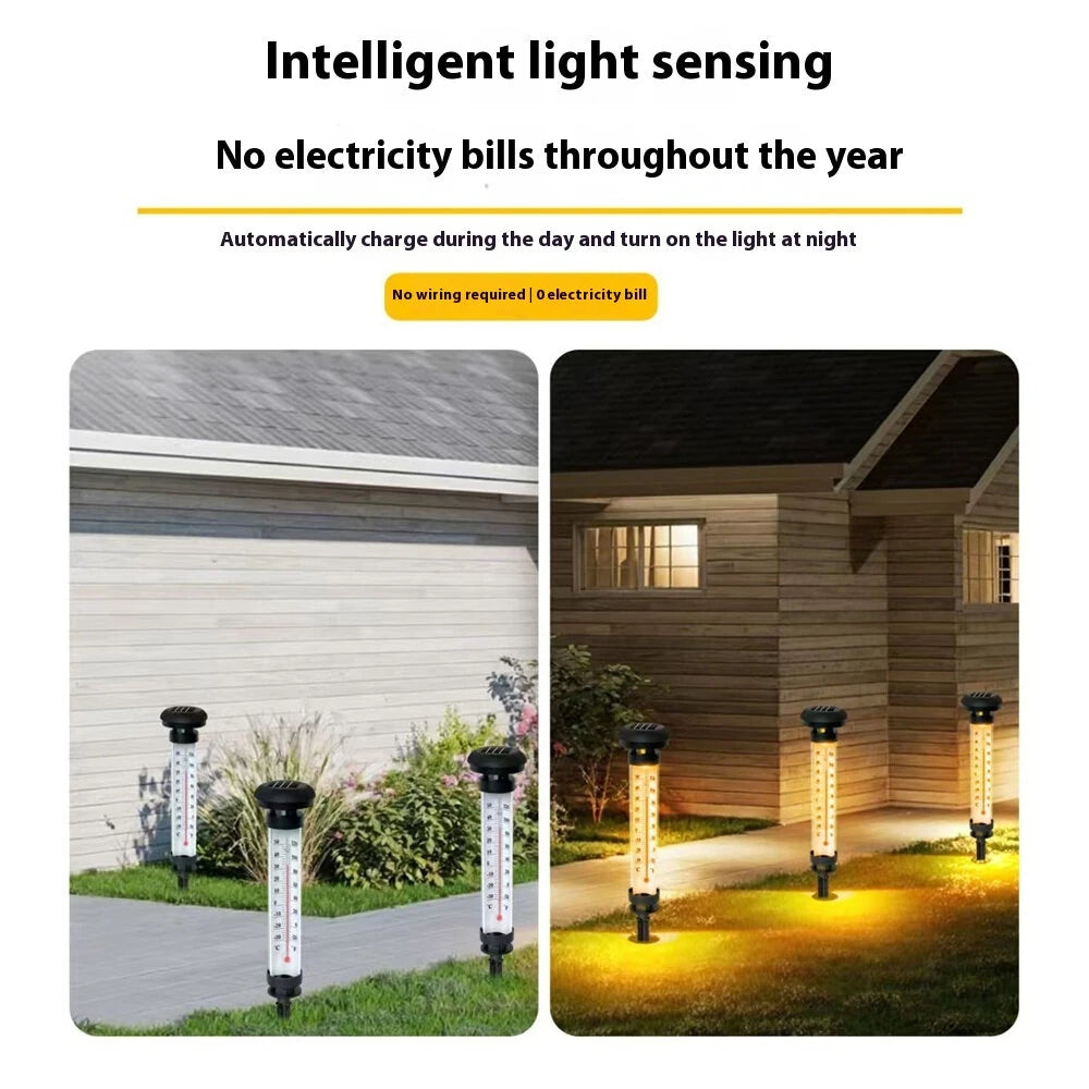 Elfeland Solar Outdoor Thermometer Light with Temperature Display IP65 Waterproof Warm White Garden Lamp for Patio Yard Pathway Landscape Decor
