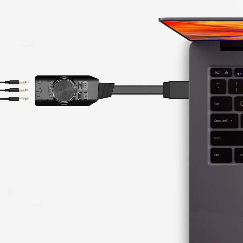 PLEXTONE GS3 USB 7.1CH Computer Game Sound Card with Volume Knob External Gaming Audio Card 3.5mm USB Adapter Plug and Play for PC Laptop PUBG