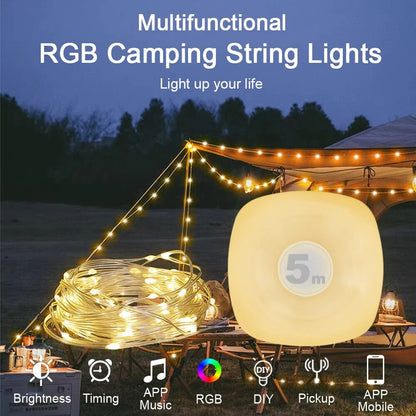 Elfeland 5m Smart Camping Light Strip APP Control Rechargeable Waterproof LED Night Light 16M Colors Music Sync Timer Portable Outdoor Lamp