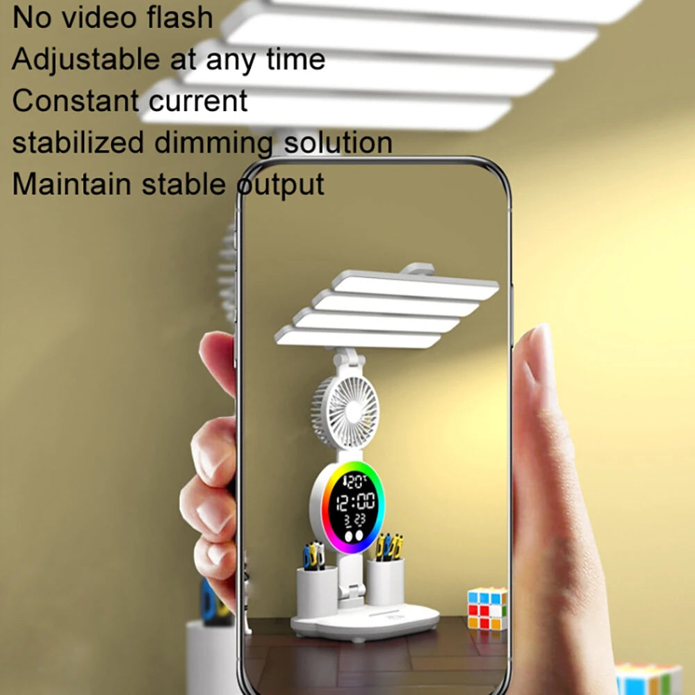 4-Head Table Lamp With RGB Ambient Light & Clock Time Date Display Pen Holder Desk Lamp Reading Light