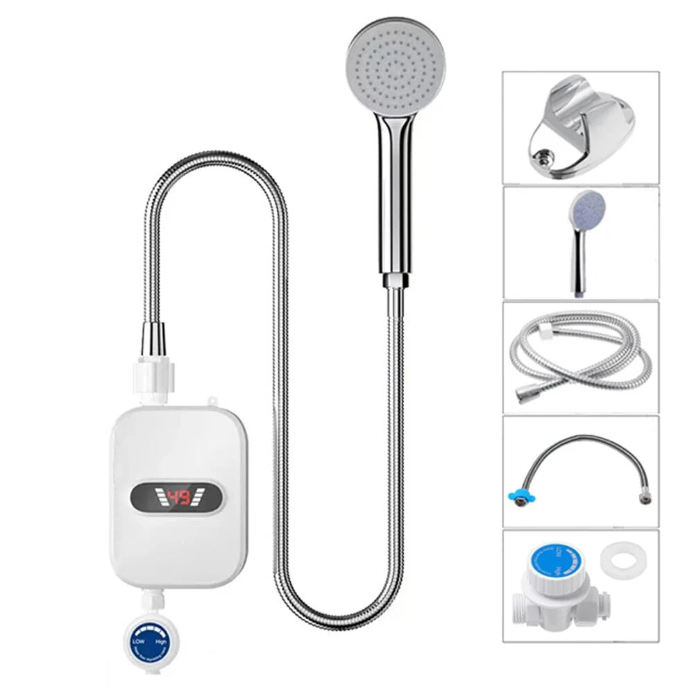 Tevorex 3000W/3500W Portable Mini Water Heater 110V/220V Instant Electric Heater IPX4 Waterproof Adjustable Temperature for Shower EU/UK/US Plug