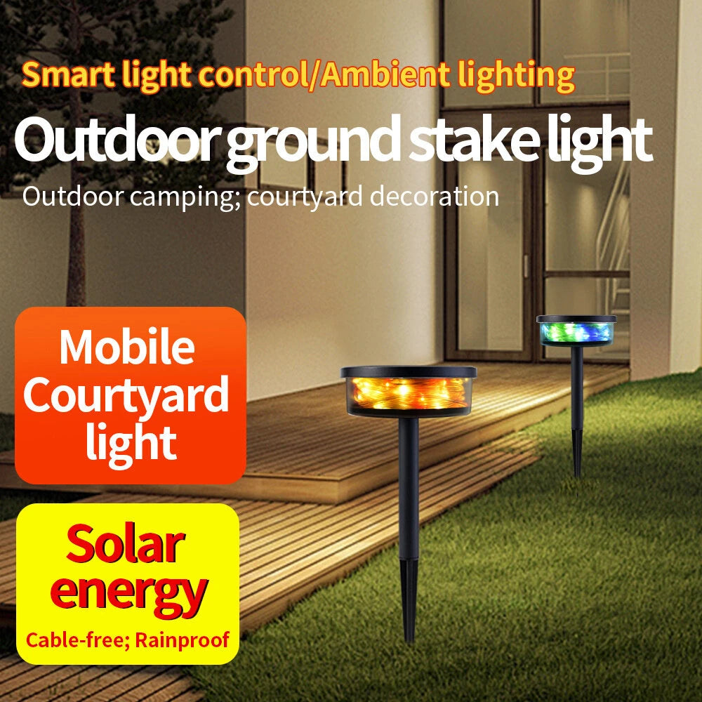 Elfeland LED Solar Lawn Lights with Built-in 8m LED Light String Waterproof Outdoor Pathway Patio Backyard Villa Garden Decoration Light