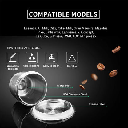Coffee Capsule Cup Stainless Steel Filter Reusable Refillable Kit For Nespresso U Machine
