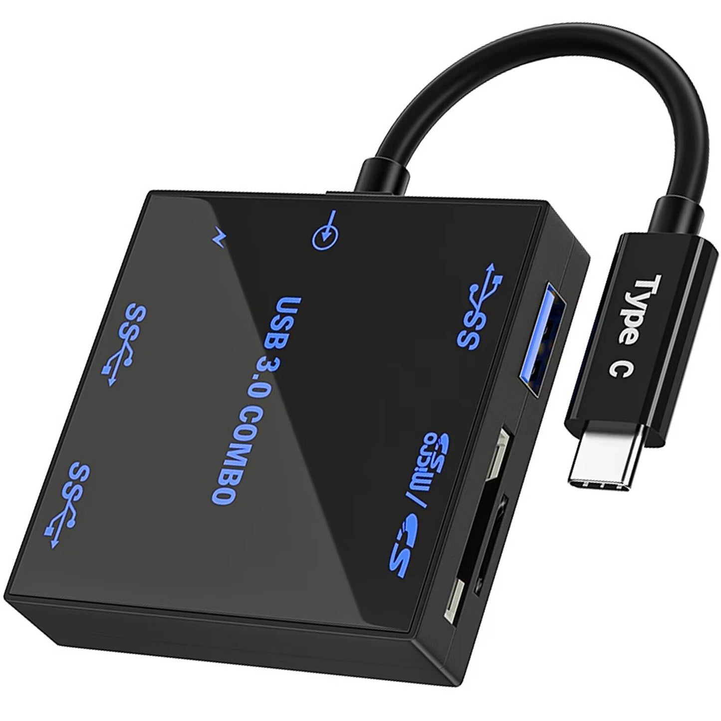 5-in-1 Type-C Docking Station with USB3.0*3 / TF&SD Card Reader Slot Multiports External Hubs Adapter with LED Backlight for PC Laptop Computer