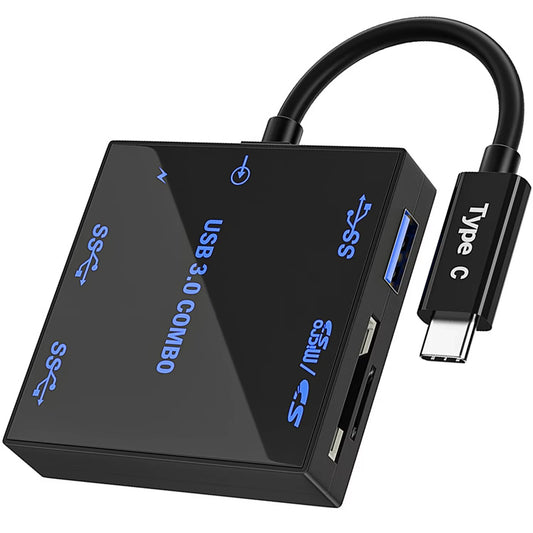5-in-1 Type-C Docking Station with USB3.0*3 / TF&SD Card Reader Slot Multiports External Hubs Adapter with LED Backlight for PC Laptop Computer