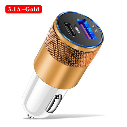 3.1A USB Car Charger Type C Fast Charging Phone Adapter Dual-Port Charging For Xiaomi Huawei PD Phone Charger Adapter Socket