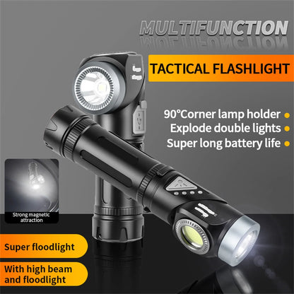 Multi Functional Strong Light Clip-on Headlight Magnetic Rotating L-shape Flashlight Work Light Magnetic Tail Outdoor Portable Torch 90-Degree Adjustable Corner Work Light For Hiking