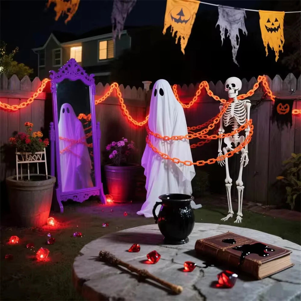 Elfeland Solar Powered/Battery Powered 2~3M Halloween Plastic Chain Lights Props Chains with 8 Lighting Modes String Lights for Skeleton Dog Spooky Outdoor Decorations Light