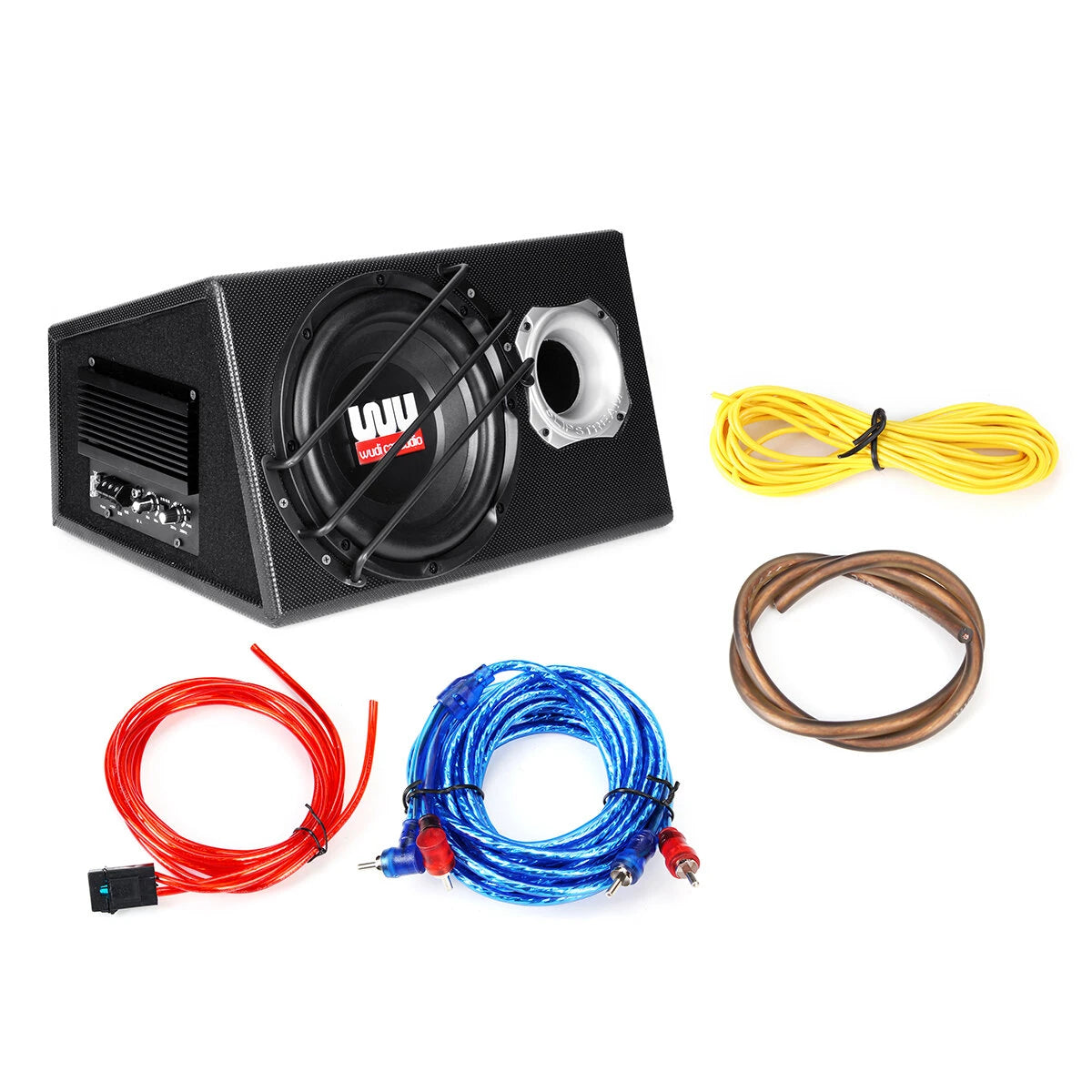 W10 Car Active Audio Stereo Subwoofer Powered Amplifier Enclosure Speaker With Wire 1100W 12V
