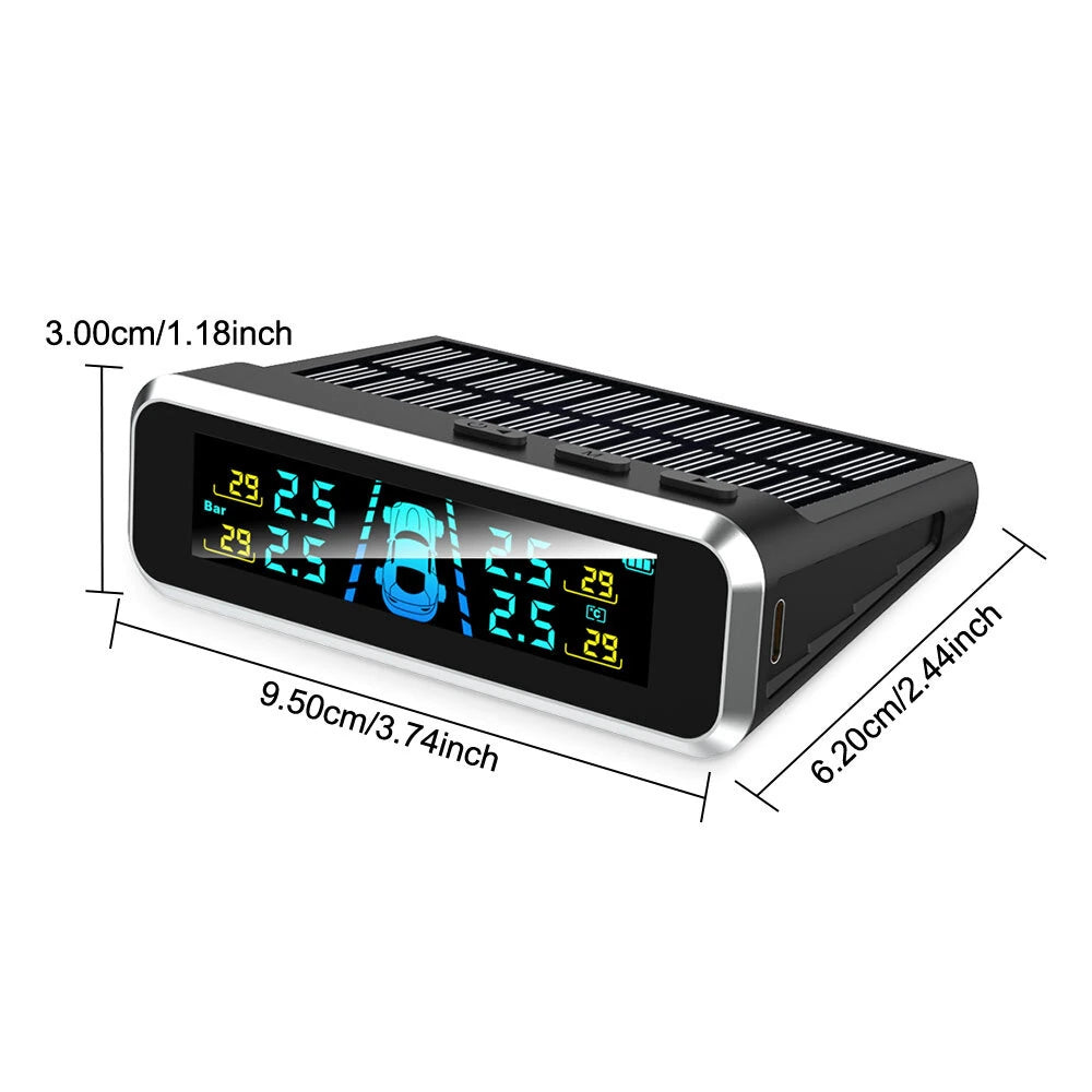Solar Charging TPMS Car Tire Pressure Monitoring System Digital LCD Display Four-wheel Pressure Real-time Monitorings