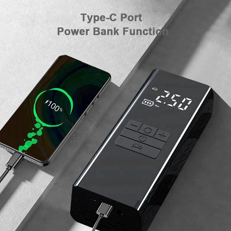 Cordless Tire Inflator Air Compressor Power Bank Portable Digital Tire Pump Fast Inflate Air Pump LED Light for Car Tires Bicycle Ball