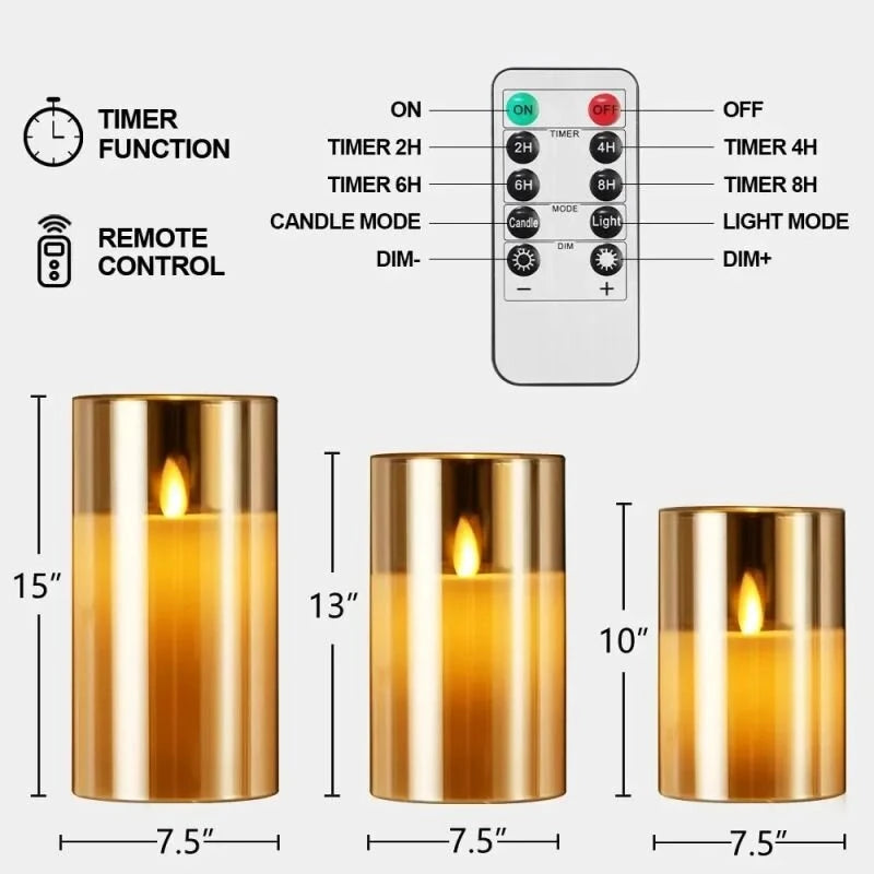 3Pack LED Battery Operated Decorative Light Remote Control Flameless Candles for Bedroom and Party