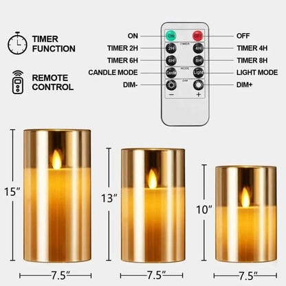 3Pack LED Battery Operated Decorative Light Remote Control Flameless Candles for Bedroom and Party