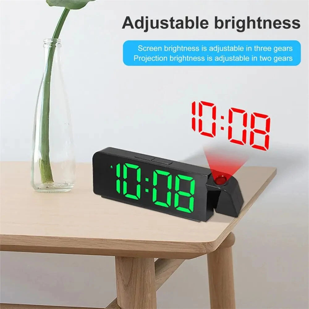 Versatile Colorful LED Digital Alarm Clock with 180 Degree Projection Adjustable Brightness /Indoor Temperature Dual Power Source Large Screen 12/24H For Home Office Classroom