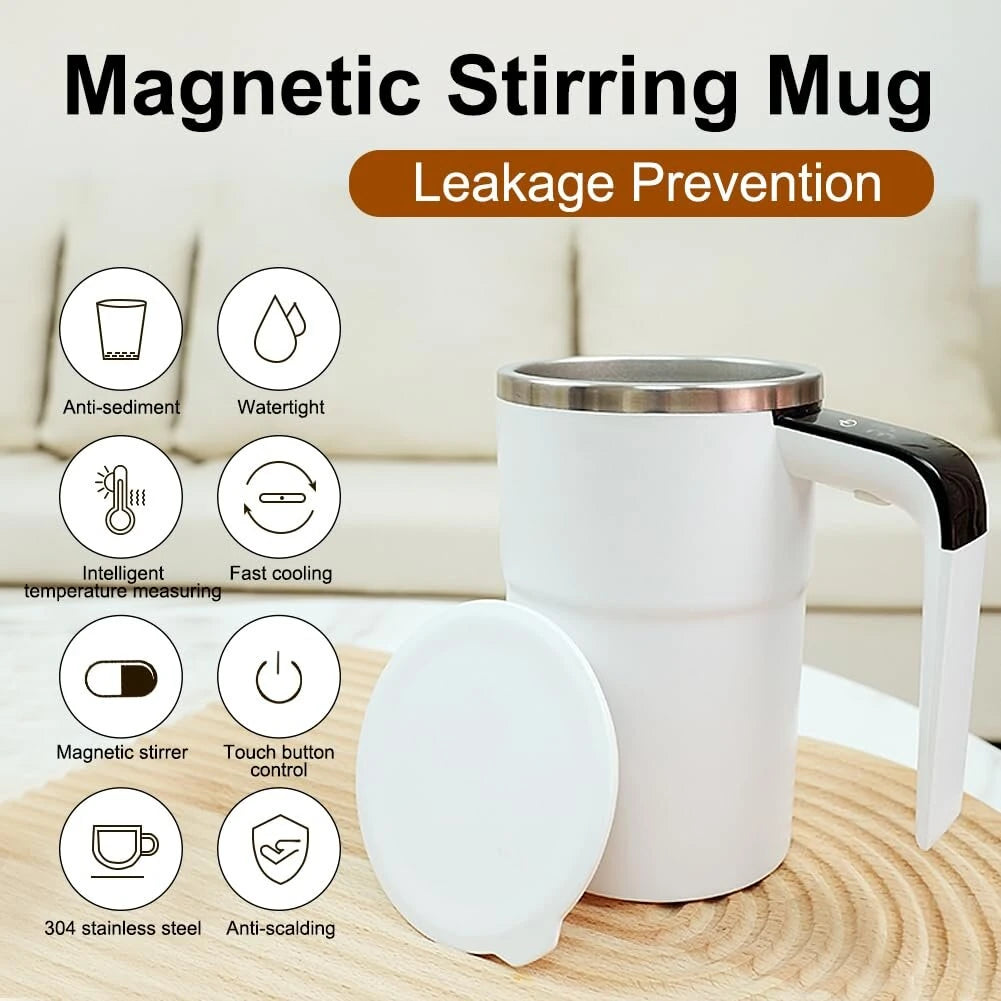 380ML Smart Magnetic Stirring Cup w/LCD & Temperature Detection Self-stirring Coffee Mug Magnetic Stirring Cup Rechargeable Automatic Mixing Cup for Coffee Tea Hot Chocolate