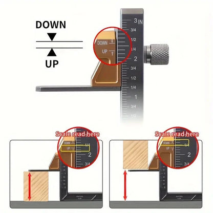Aluminum Alloy Height Gauge Adjustable Table Saw Depth Measuring Tool Inch Metric Units Premium Woodworking Adjustable Depth Gauges for Carpentry
