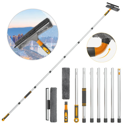 Professional Window Squeegee Cleaner, 2 in 1 Shower Squeegee with Extension Pole, 103 IN Telescopic Window Washing Equipment with Bendable Head, Glass Cleaning Tools for Indoor/Outdoor High Window
