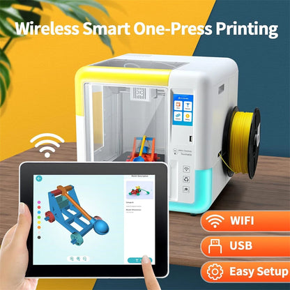 [EU/US Direct]AOSEED X-MAKER Children's 3D Printer High Precision 0.1/0.05mm Ultra Silent Wireless Smart One-Press Printing WiFi USB Safe Enclosed Design with 4er Colorful PLA Filament Set