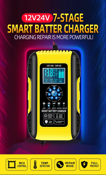 7-Stage Fully Automatic Smart Battery Charger For 12V/24V 6-180AH Start-Stop/Lead-acid Battery
