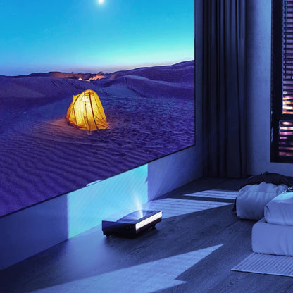 [Include 100" Screen] CASIRIS A6 4K Triple UST Projector with 100" Black Grid Screen Ultra Short Throw 2200 ANSI Lumens Android TV 3+32GB 5G-WIFI DLP 0.47" DMD Bluetooth HDR 10 Dolby Atmos 107% BT Color 3D Home Cinema