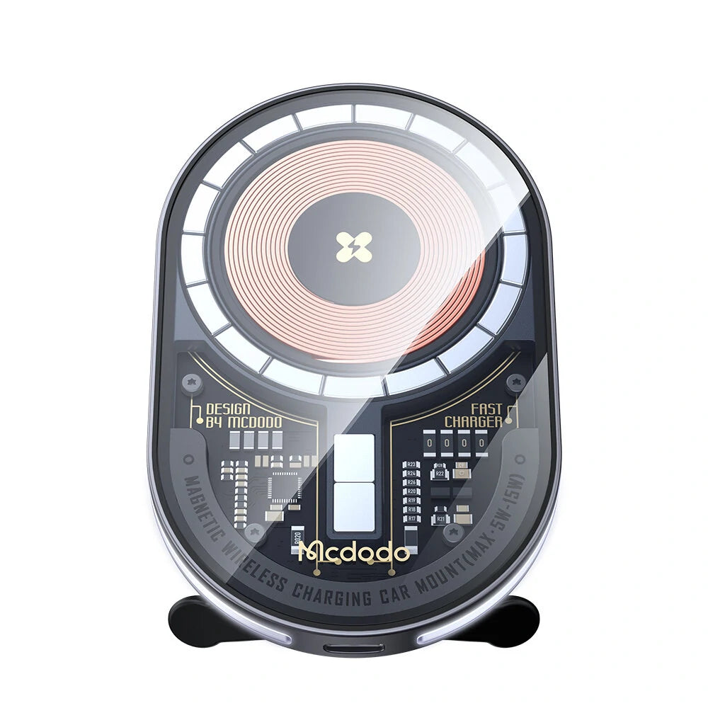 Mcdodo 15W Magnetic Wireless Charger Car Mount PD3.0 QC3.0 Fast Charging Transparent 360 Rotation Breathing Light
