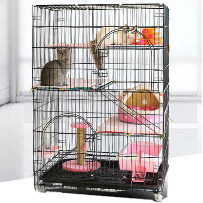 PawGiant 4-Tier Cat Cage, Cat Playpen Kennel Crate Chinchilla Rat Box Cage Enclosure with Ladders, Platforms Beds, Latches Tray Hammock