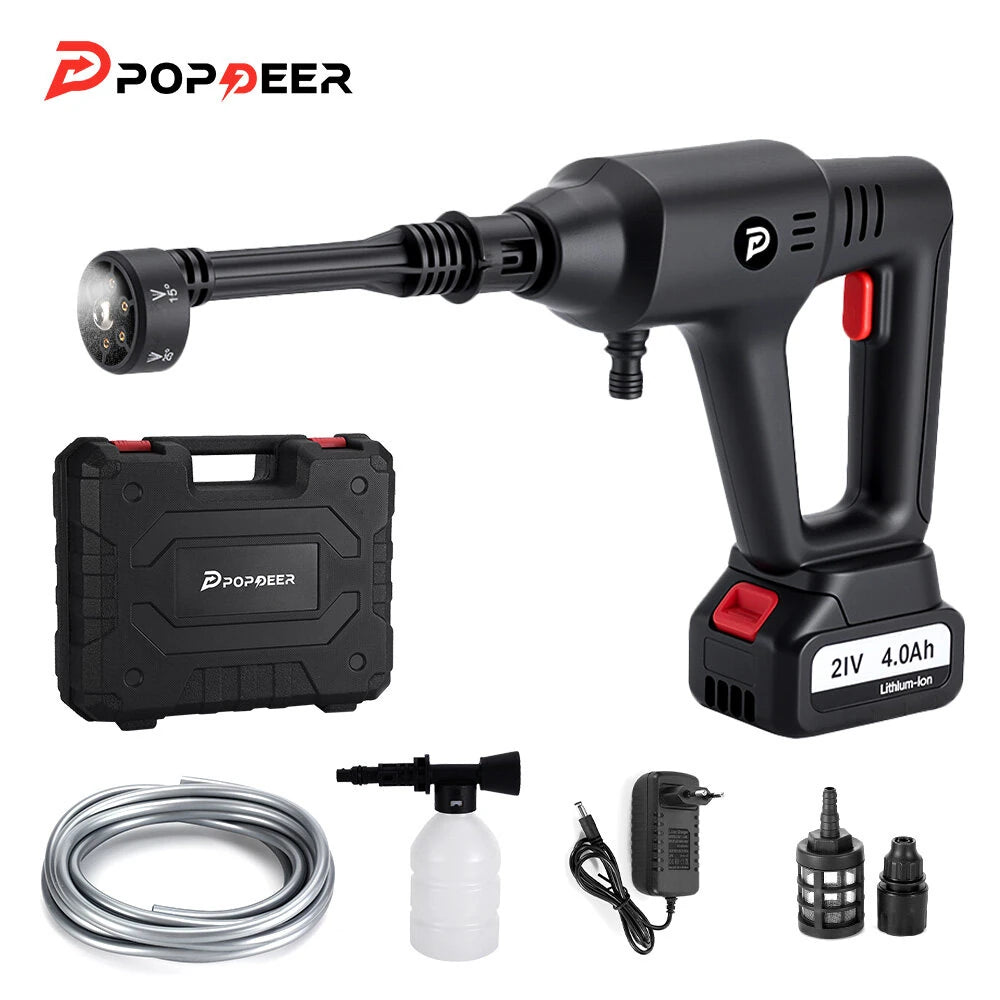 POPDEER PD-W01 4.0Ah 200Bar 3500W High Pressure Cordless Car Washer 6-in-1 Multi-Function Nozzle Car Cleaning Water Gun