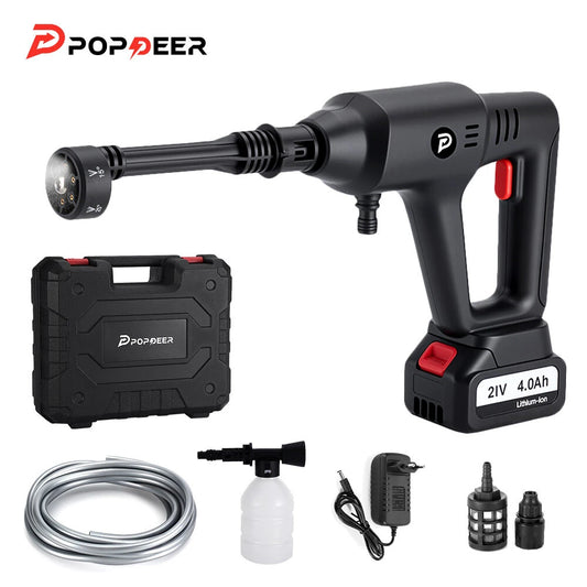POPDEER PD-W01 4.0Ah 200Bar 3500W High Pressure Cordless Car Washer 6-in-1 Multi-Function Nozzle Car Cleaning Water Gun