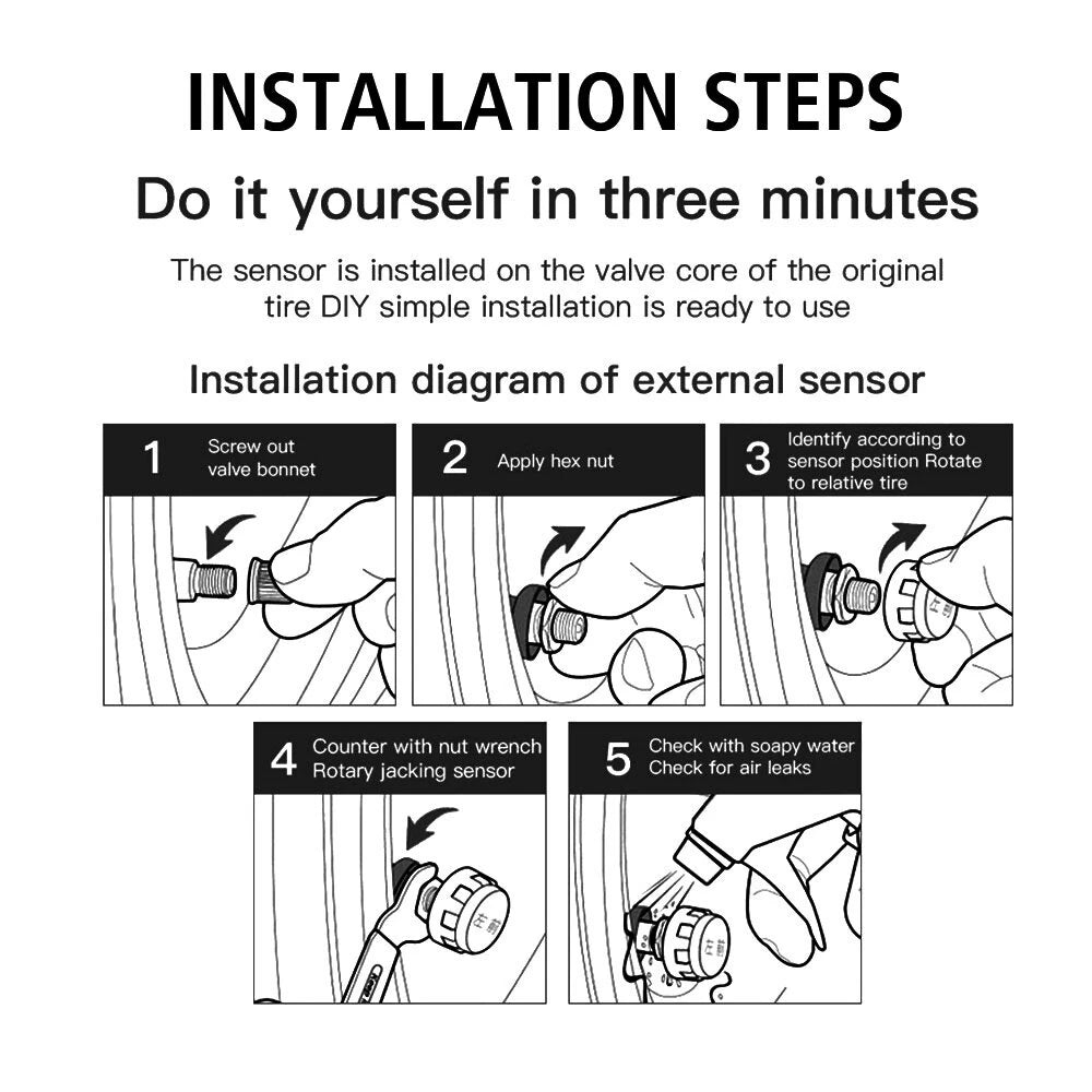 Solar Charging TPMS Car Tire Pressure Monitoring System Digital LCD Display Four-wheel Pressure Real-time Monitorings