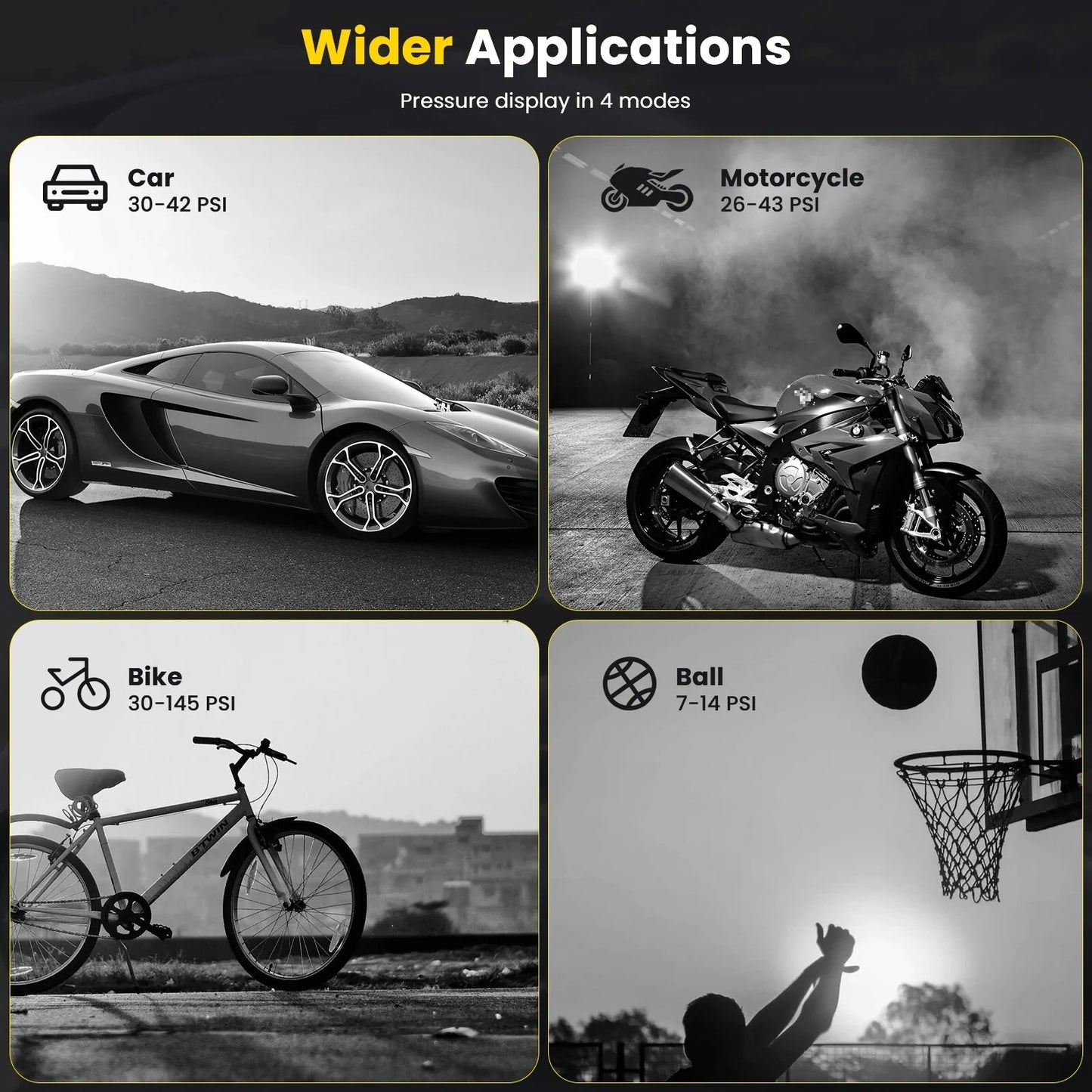 150psi Cordless Electric Air Pump 4000mAh Tire Inflator Portable Air Compressor LCD Digital Display with LED Light for Car Bike Motorcycle Ball