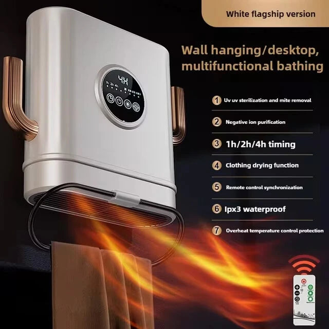 Multifunctional Wall Mounted Heater Portable Bathroom Electric Heater Clothes Drying Rack Fast Heating Desktop Heater with Remote Control
