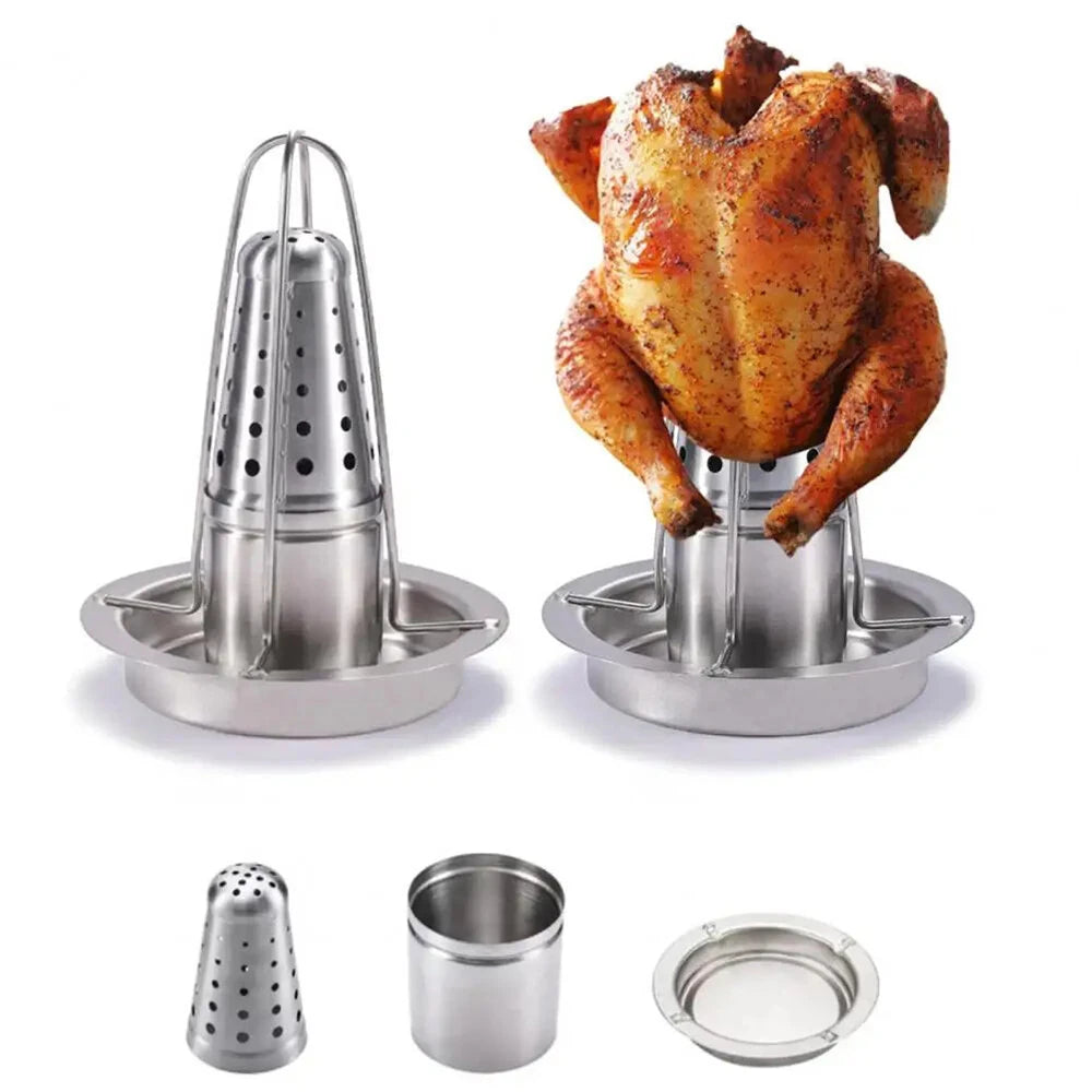 Stainless Steel Removable Chicken Roasting Rack Plate Grilled Chicken Rack Camping Outdoor Barbecue Tray Grilled Chicken Home Kitchen Fork Chicken Rack