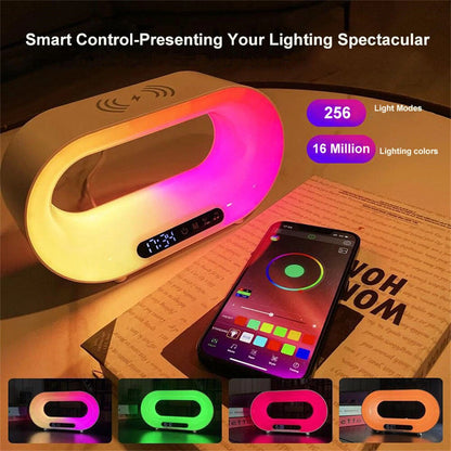 Multi-function 3 In 1 LED Night Light APP Control RGB Atmosphere Desk Lamp Smart Multifunctional Wireless Charger Alarm Clock