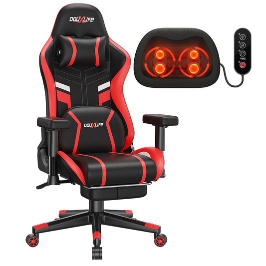 Douxlife GC-RC03 Series Gaming Chair with Kneading Massage and Heating Function Ergonomic High Back Design Lumbar Relax with Footrest Padded 2D Armrests 90-175 Adjustable Gamer Computer Office Chair