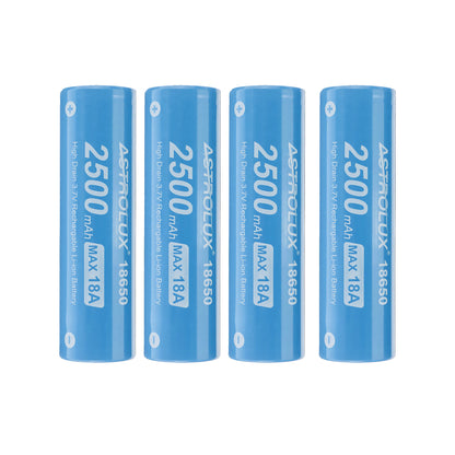 2Pcs Astrolux E1825 18A 2500mAh 3.7V 18650 Li-ion Battery Unprotected High Drain Rechargeable Lithium Power Cell For Astrolux Nitecore Lumintop Fenix Olight Flashlights RC Toys