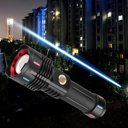 30W White-Light LED Flashlight Tactical Telescopic Zoom Flashlight Band Color Night Light Long Range Outdoor Strong Light