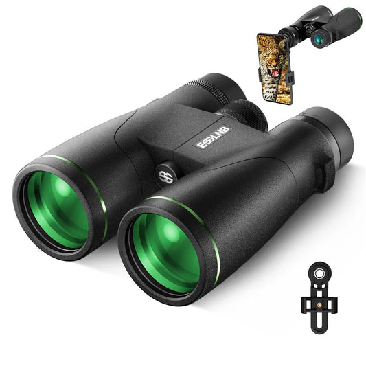 [EU Direct] ESSLNB ES3074 12X50 Binoculars Green Film FMC Waterproof Binoculars with Phone Adapter 22mm Large Eyepiece Compact Binoculars for Bird Watching Tracing